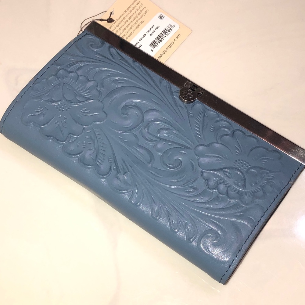 Patricia Nash Burnished Tooled Leather Cauchy Wallet Color Blue Fog NWT & Card - Picture 14 of 16